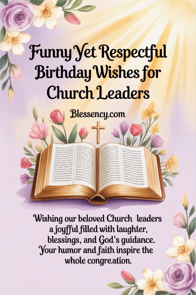 85+ Heartfelt Birthday Wishes for Pastor Wife and First Lady of the Church 8 “Christian birthday image with Bible, flowers, and soft pastel background — funny yet respectful birthday wishes for church leaders from Blessency.com, celebrating faith, joy, and spiritual inspiration.”