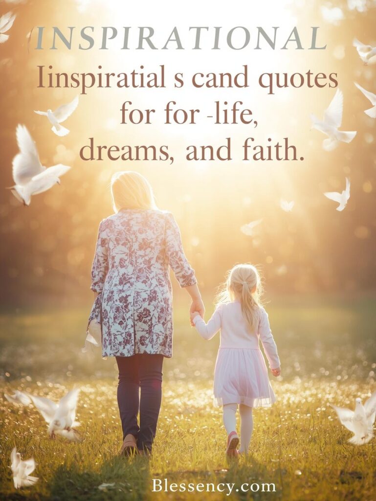 150+ Heartfelt Niece Quotes from Aunt and Uncle – Funny, Loving & Inspirational Messages 8 “An aunt walking hand-in-hand with her niece toward sunlight surrounded by doves and clouds, symbolizing love, dreams, and faith. Text reads ‘Inspirational Niece Quotes for Life, Dreams, and Faith’ – Blessency.com.”