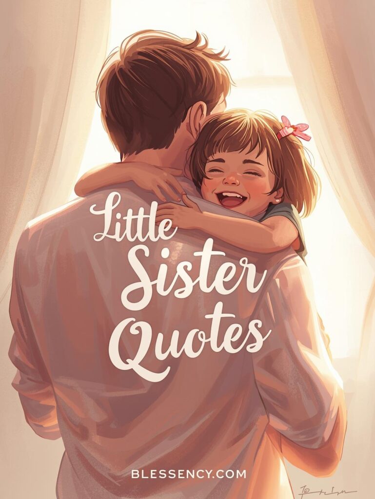 100+ Heartwarming Big Sister Quotes That Celebrate Love, Laughter & Lifelong Bonds 7 "Illustration of a little sister being cherished by her older sibling, highlighting little sister quotes, quotes for big and little sisters, emotional big sister quotes, and childhood memories on Blessency.com."
