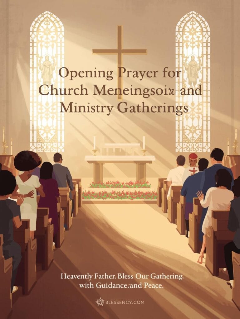 “Opening prayer for church meetings or ministry gatherings — people praying in a church, spiritual guidance, ministry inspiration, Blessency.com”