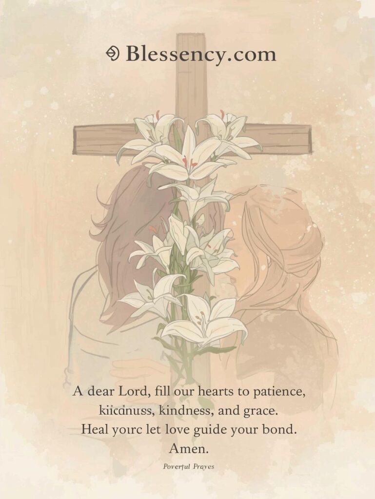 50+ Heartfelt & Powerful Prayers for Daughter-in-Law (Peace, Joy, and Blessings) 6 “Powerful Christian prayer image showing a woman praying for peace and understanding in a difficult daughter-in-law relationship — Blessency.com”