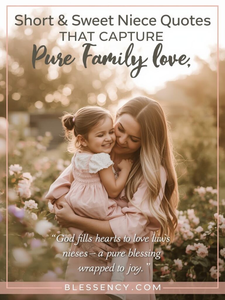 150+ Heartfelt Niece Quotes from Aunt and Uncle – Funny, Loving & Inspirational Messages 2 “A loving aunt hugging her smiling niece in a flower garden with sunlight and family warmth — representing short and sweet niece quotes about family love and blessings.  Niece Quotes from Aunt Featured on Blessency.com.”