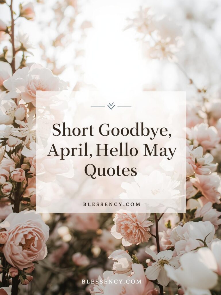 90+ Goodbye April Hello May Quotes, Blessings, and Prayers for a Fresh Start 2 "Spring-themed image with flowers and sunlight showing text ‘Short Goodbye April Hello May Quotes’ and site name Blessency.com, symbolizing new beginnings, positivity, and hope for May."