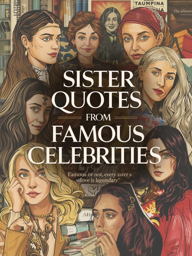 100+ Heartwarming Big Sister Quotes That Celebrate Love, Laughter & Lifelong Bonds 11 "Illustration of sisters with books and movie elements, highlighting funny and sweet sister quotes from celebrities, sister inspiration, and sisterly wisdom on Blessency.com."