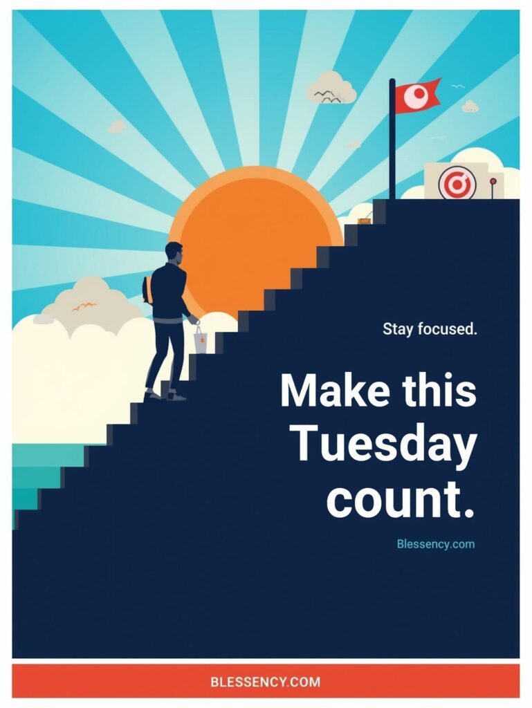110+ Positive & Motivational Tuesday Quotes for Work, Happiness, and Inspiration 8 "Tuesday quotes to stay focused and achieve your goals, Tuesday motivation for work, Tuesday productivity quotes, Tuesday inspiration for success, Blessency.com"