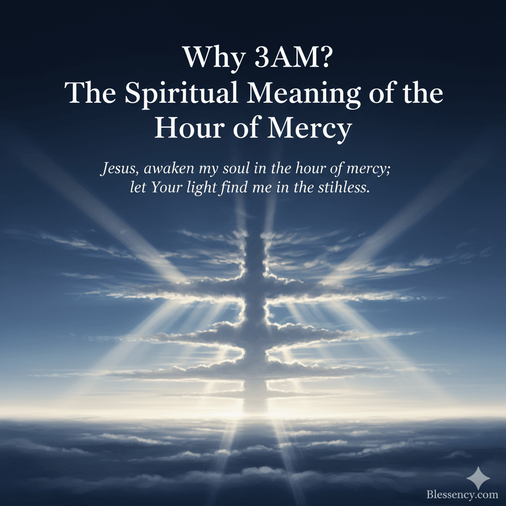 77+ Powerful 3am Prayers for Mercy and Miracles: Your Midnight Hour of Breakthrough 2 Tranquil 3 AM sky symbolizing the hour of mercy – spiritual night scene with prayer quote for Blessency.com.