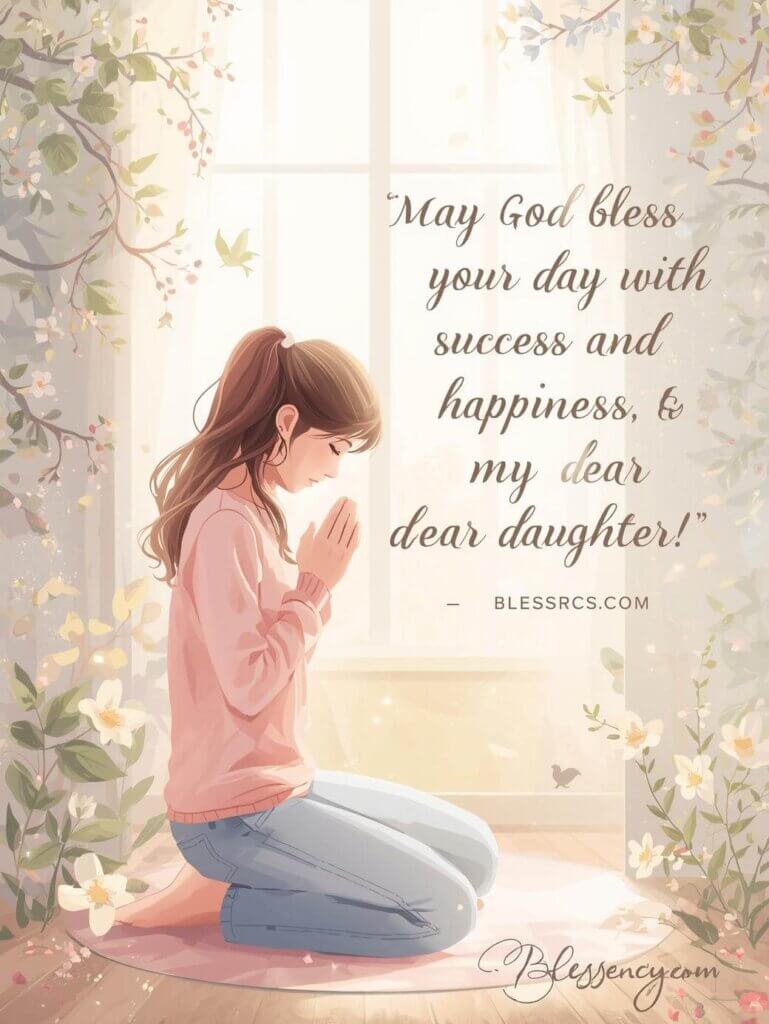 “Good morning prayer messages for daughter’s success, health, and happiness, morning blessings for daughter, religious good morning quotes, inspirational morning prayers, blessency.com”