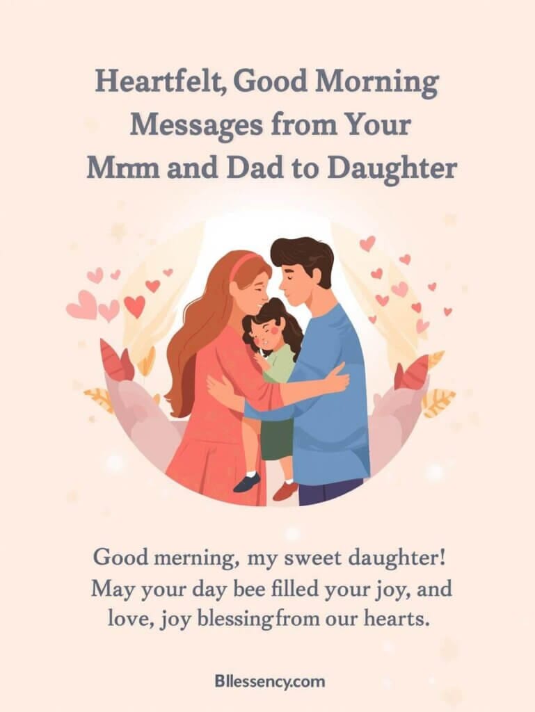 “Heartfelt good morning messages from mom and dad, strengthen parent-daughter bond, morning blessings for daughter, inspirational good morning quotes, emotional morning messages, blessency.com”